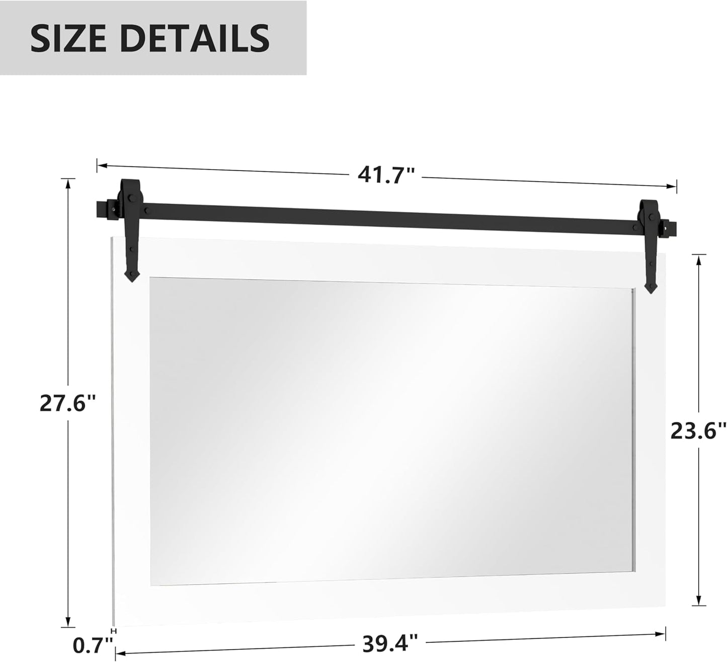 Farmhouse Barn Door Mirror - 42" x 28" Rustic Wood Framed Wall Mirror for Bathroom, Living Room, Bedroom Wall Decor (Bright White)