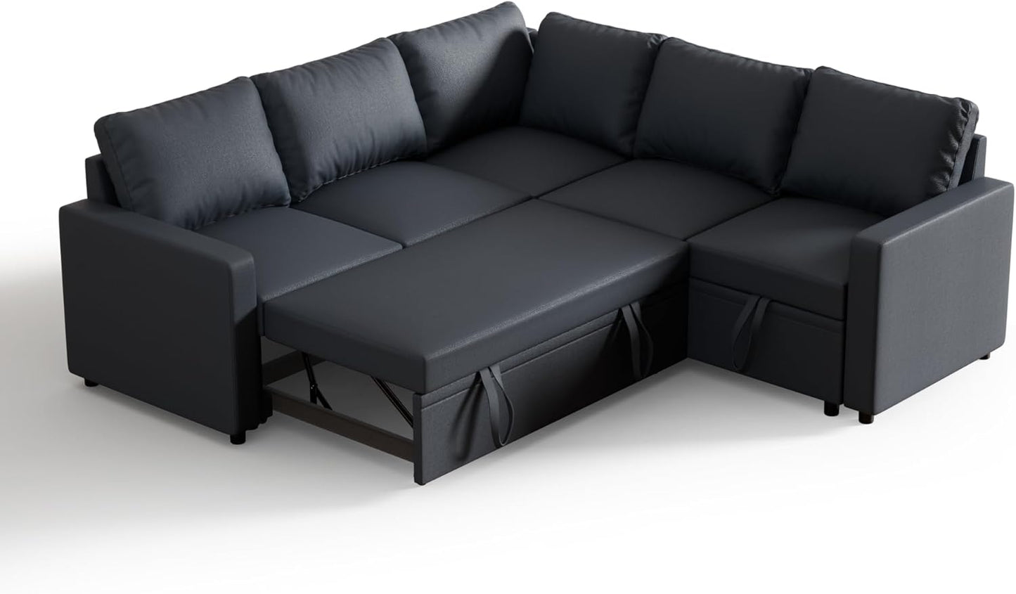 Sleeper Sofa Bed, Modular Sectional Couch with Pull Out Bed, L Shaped Sectional Convertible SofaBed with Storage Seat, for Living Room Apartment Bedroom Office Dark Gray Linen