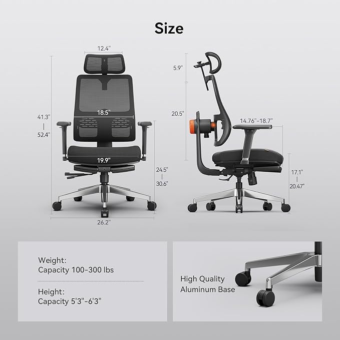 Newtral Ergonomic Office Chair-Home Office Desk Chair with Footrest, Auto-Following Backrest & Headrest, 4D Armrests, 96°-136° Recline