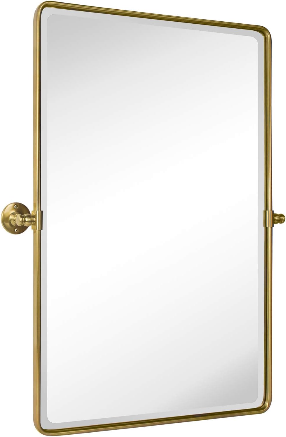 TEHOME 27 x 35'' Gold Pivot Mirror Brushed Champagne Gold Tilt Rectangle Bathroom Mirror Tilting Beveled Vanity Mirrors for Wall