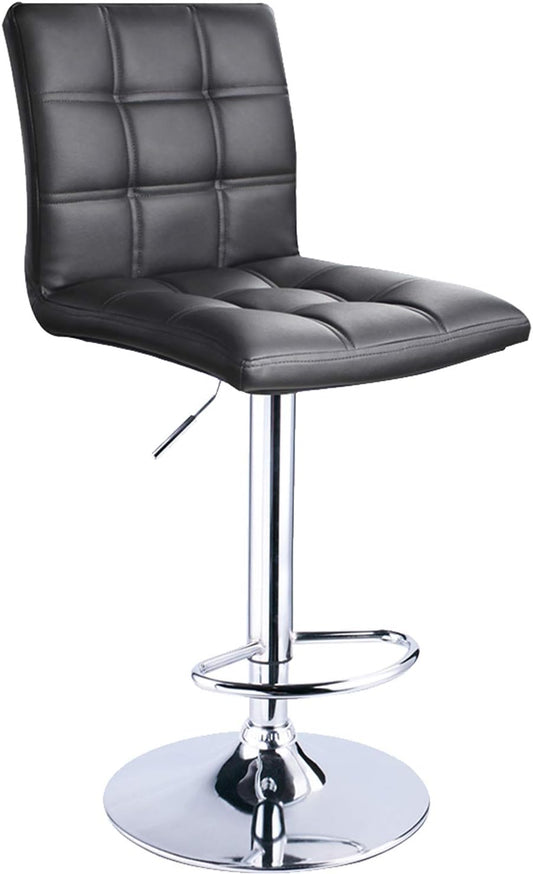 Leopard Modern Square PU Leather Adjustable Bar Stools with Back, Squre Back Bartool, Counter Height Swivel Stool, 1 Chair (Black)