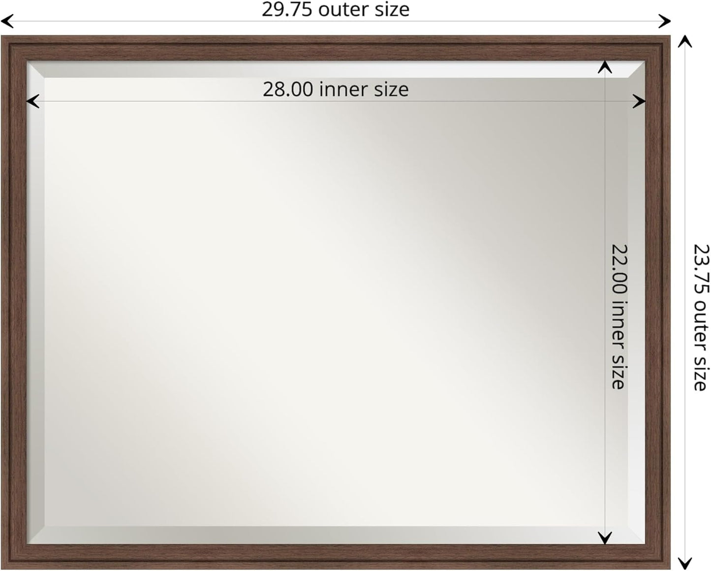 Amanti Art Brown Bathroom Mirror for Over Sink, 24x30 Florence Medium Brown Rectangle Vanity Mirror, Large Casual Frame, Hangs Horizonally and Vertically, Bathroom Wall Decor, Beveled Edge