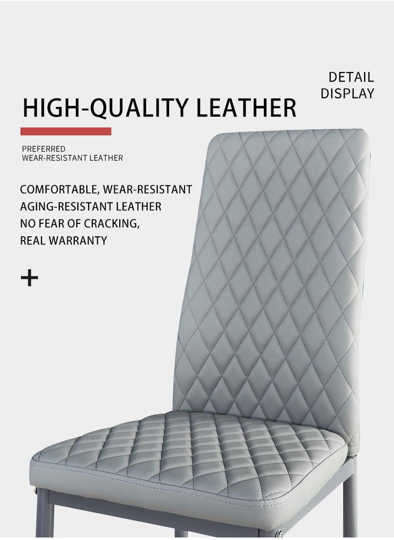 JT Modern Minimalist Dining Chair Fireproof Leather Sprayed Metal Pipe Diamond Grid Pattern Restaurant Home Conference Chair Set of 4 Or 6 (6, Light Gray)