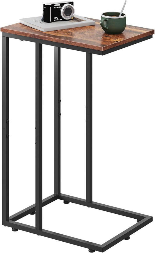 WLIVE Side Table, C Shaped End Table for Couch, Sofa and Bed, Large Desktop C Table for Living Room, Bedroom, Retro Brown and Black