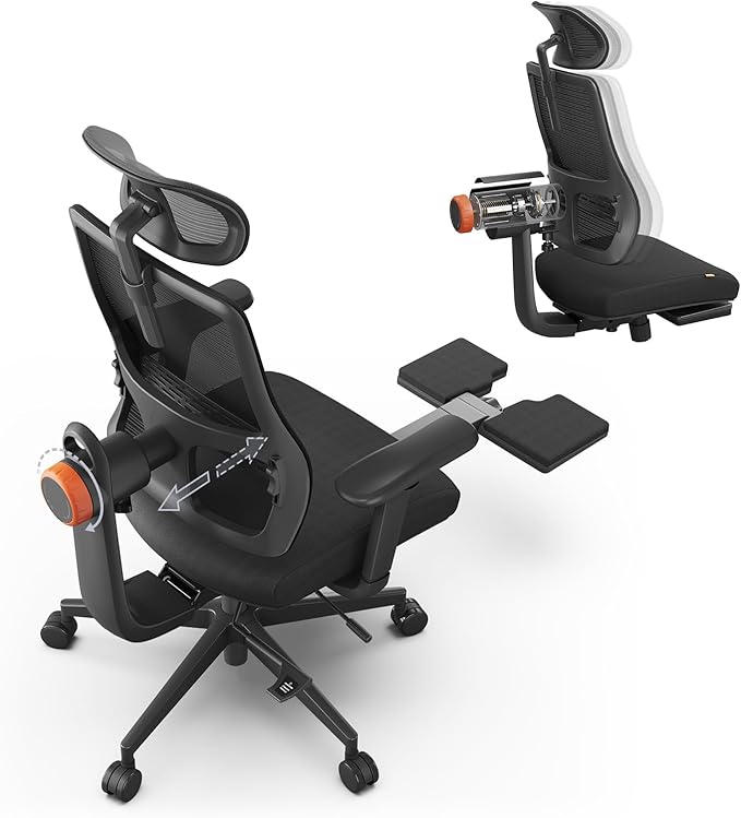 Newtral Ergonomic Home Office Chair-Office Desk Chair with Footrest, Auto-Following Backrest, 4D Armrests, 96°-136° Recline, Adjustable Seat Depth & Height (Black, 2D Headrest)