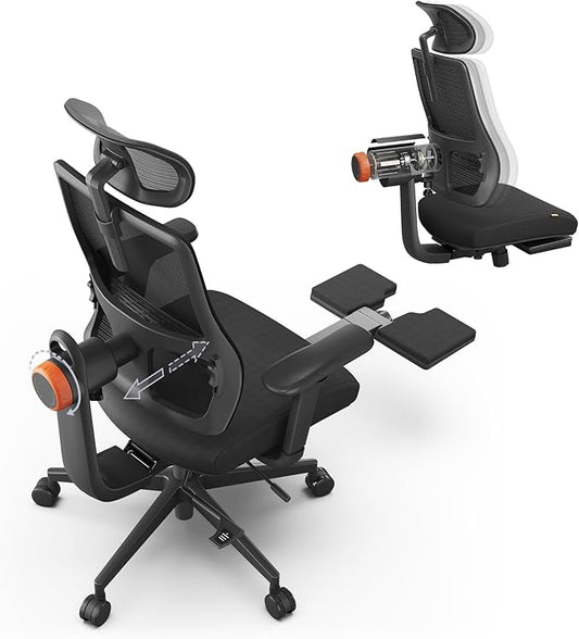 Newtral Ergonomic Home Office Chair-Office Desk Chair with Footrest, Auto-Following Backrest, 4D Armrests, 96°-136° Recline, Adjustable Seat Depth & Height (Black, 2D Headrest)