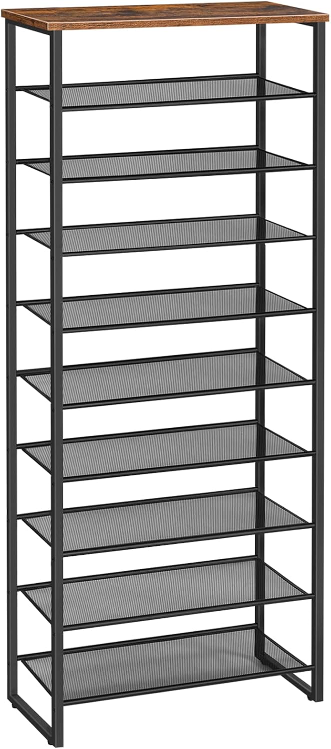 HOOBRO 10-Tier Shoe Rack, 23.6" L Shoe Storage Organizer, Large Capacity Shoe Shelf for Front Door Entrance, Entryway, Hallway, Holds 27-30 Pairs of Shoes, Closet, Rustic Brown BF601XJ01