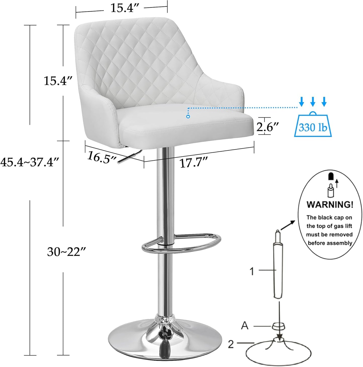 VECELO Adjustable Bar Stools Set of 4 with Back, Bar Height for Kitchen Counter