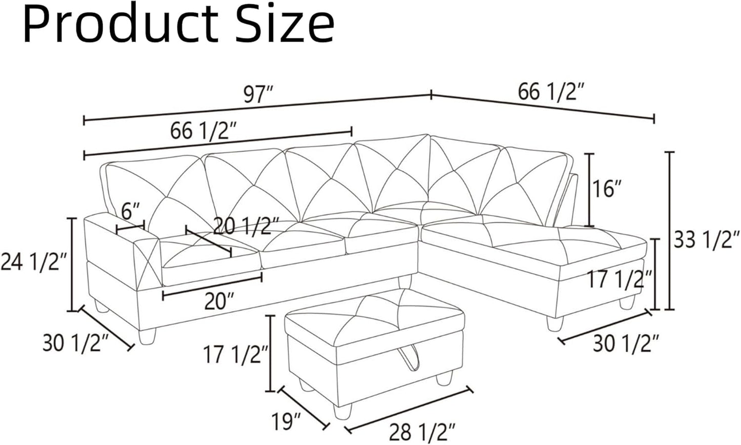 Modular Sectional Couch, L Shaped Couch with Storage, Convertible Sofa with Ottomans, Modern Sectional Sofa for Living Room and Office, Grey