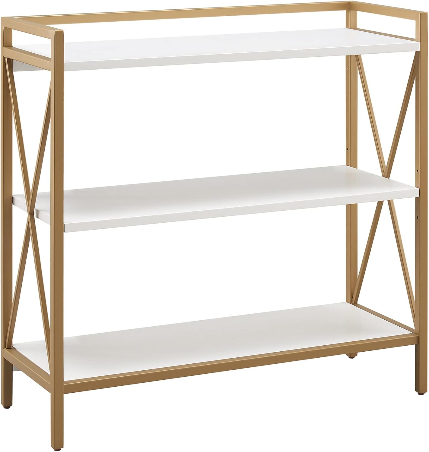 Leick Home Claudette Mixed Metal and Wood Bookshelf, White and Gold, Compact Storage for Small Spaces, 9261-WTGL