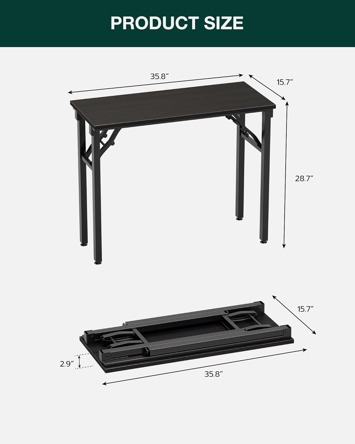 Frylr Small Folding Computer Desk – Portable 35.8 Inch Foldable Laptop Table, Collapsible and Compact for Easy Storage and Fast Setup, Lightweight for Small Spaces, Craft and Study Use,Charcoal Wenge
