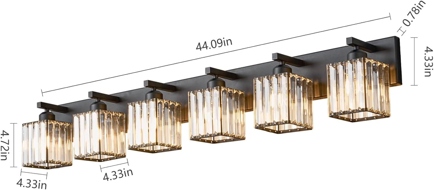 Modern Black Crystal Bathroom Vanity Light - 6-Lights Wall Light Fixtures