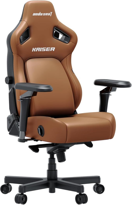 Anda Seat Kaiser 4 XL Gaming Chairs for Adults - Ergonomic Brown PVC Leather Gaming Chair with 6D Armrest, Comfortable Office Seat with Lumbar Support, Heavy Duty Wide Gamer Seat