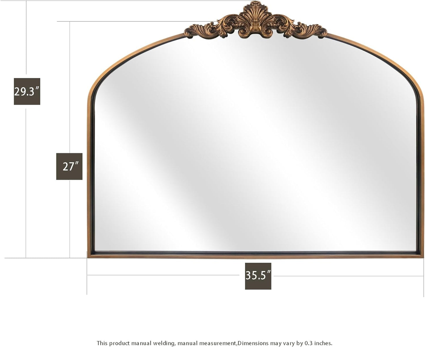 WAMIRRO Arched Mirror,Gold Traditional Vintage Ornate Baroque Mirror,Antique Brass Mirrors for Entryway/Fireplace/Living Room/Hallway/Bathroom.36 X30 Gold