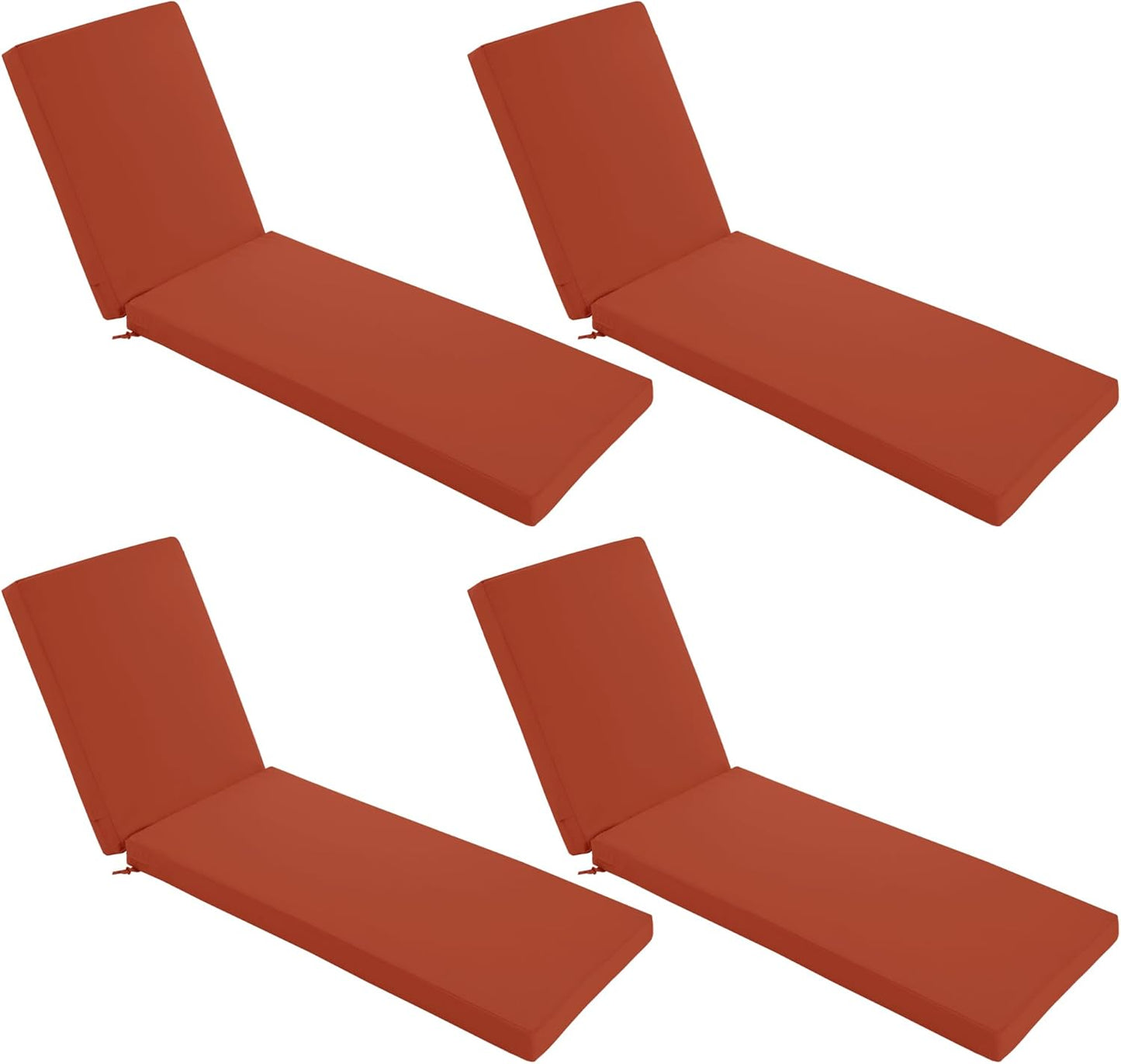 Chaise Lounge Cushions Outdoor Set of 4 - Waterproof and Fade Resistant Sun Lounger Replacement Cushions - Patio Lounger Pads with Removable Cover for Pool, Deck, 72 x 21 x 3 Inch, Rust