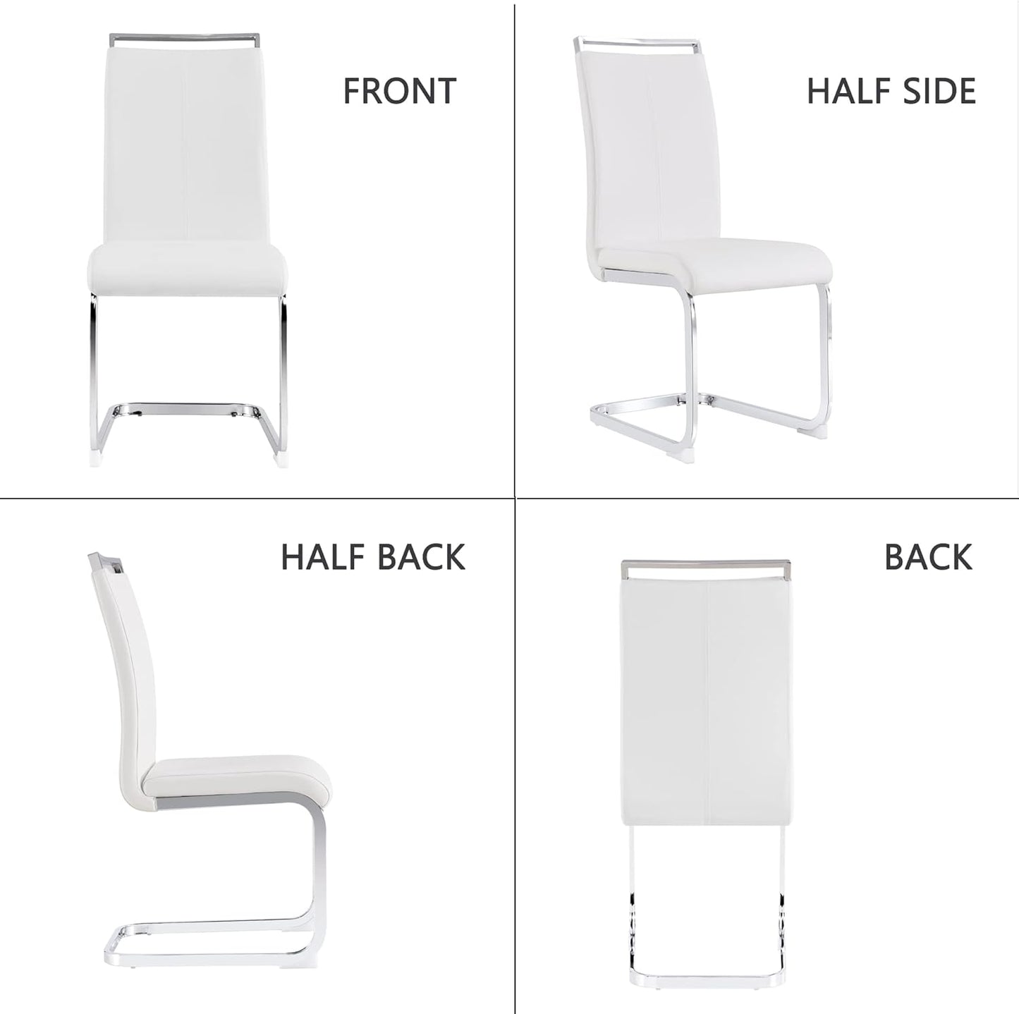 Dining Chairs Set, Kitchen Modern Metal Chairs with Faux Leather Padded Seat High Back and Sturdy Chrome Legs, Chairs for Dining Room (White, Set of 2)