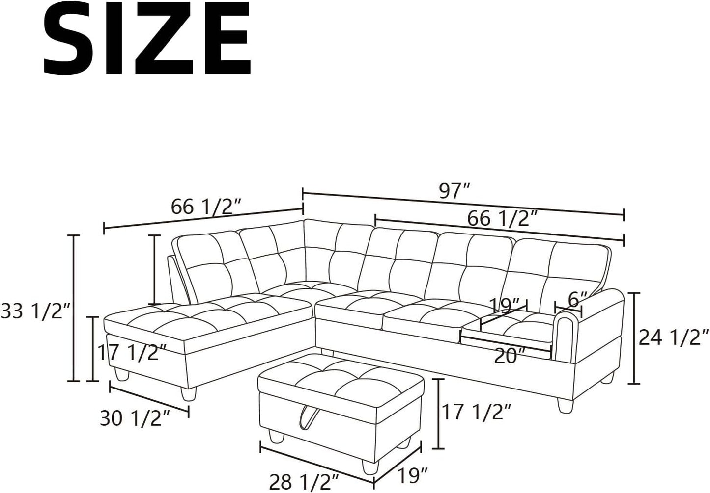 NAYSAYE Sectional Couch with Ottoman Storage, L Shaped Couch Sofa Furniture Sets, Modern Comfy Modular Comfy Sofa for Living Room Bedroom, Office and Apartment, Brown