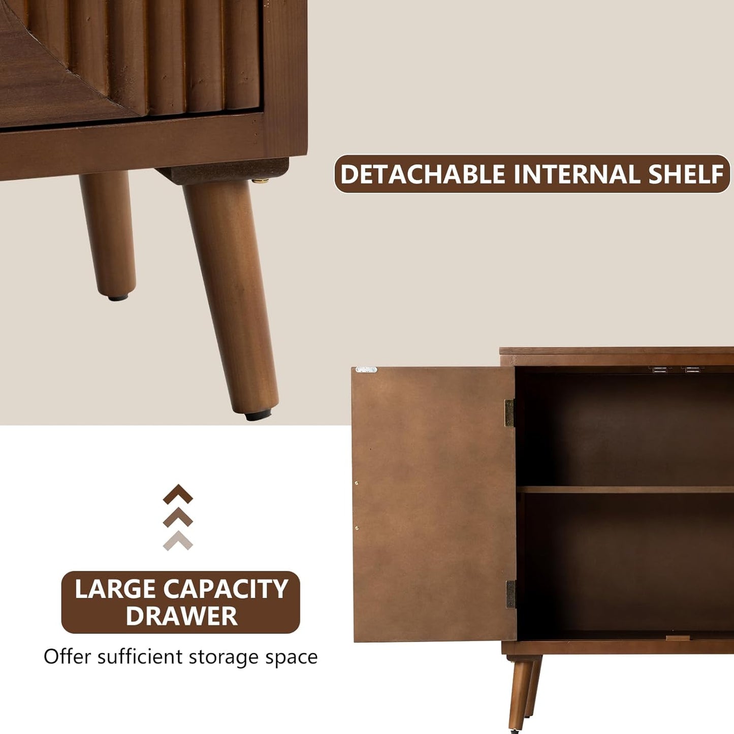 COSIEST Set of 3 30" Storage Sideboards with Doors, Accent Cabinets with Magnetic Push-to-Open Doors, Brown Line Pattern, Entryway Console for Living Room, Kitchen, Hallway