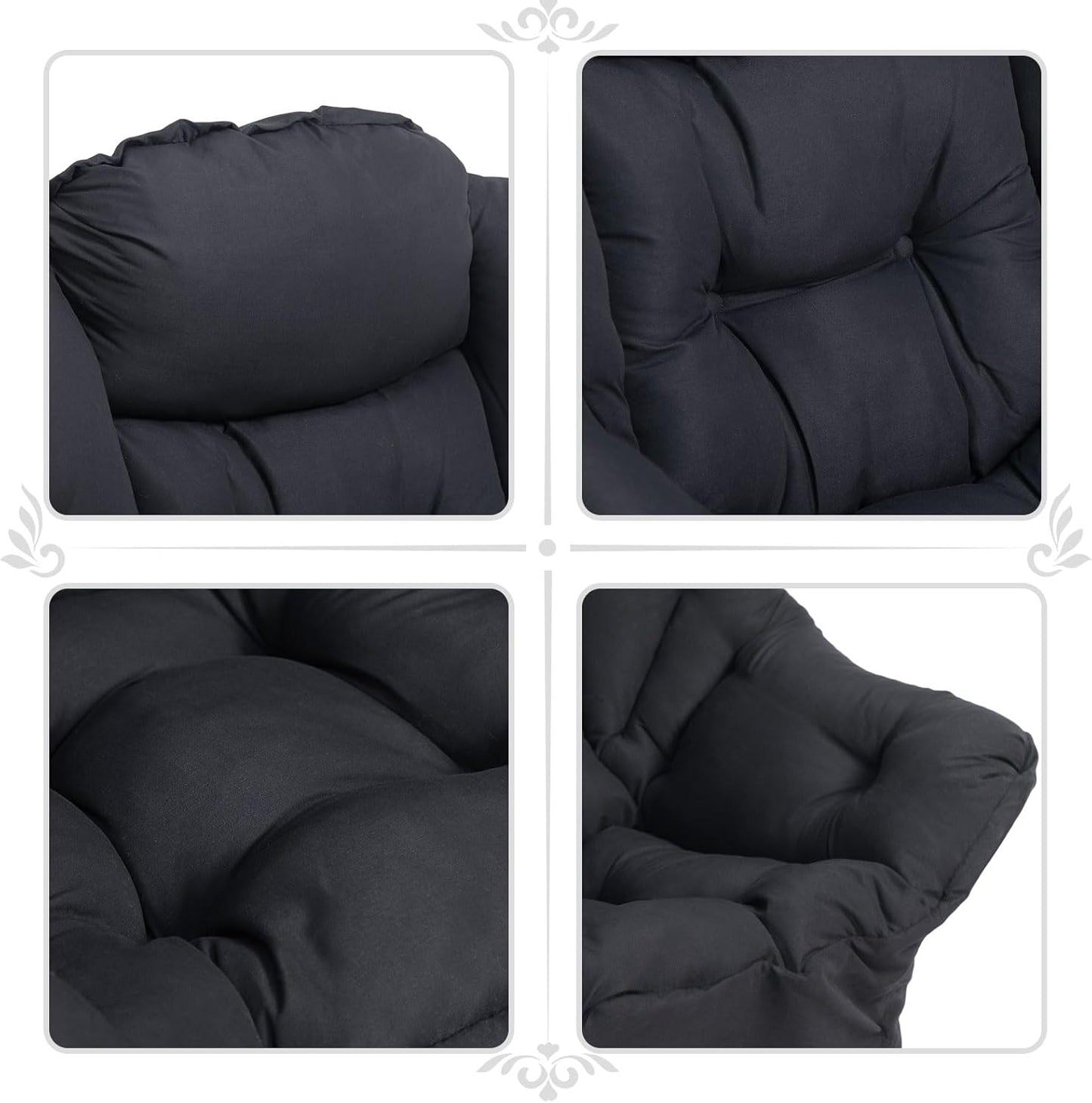 HollyHOME Fabric Lazy Chair with Foldable Ottoman, Accent Comfy Lounge Arm Chair and Folding Footrest Stool Set, Leisure Sofa Reading Chair and Footstool for Living Room, Bedroom, Dorm, Matte Black