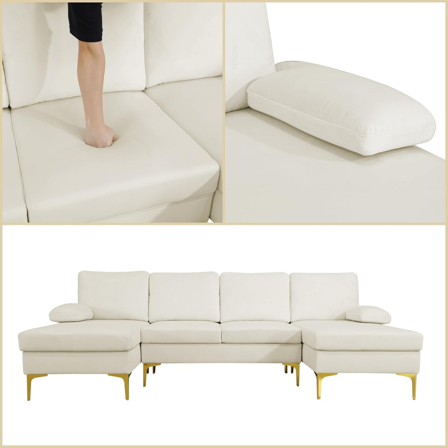 Modular Sectional Sofa, U Shaped Couch with Double Chaise, 6 Seat Comfy Sectional Couches for Living Room, Modern Lounge Modular Couch for Apartment, White