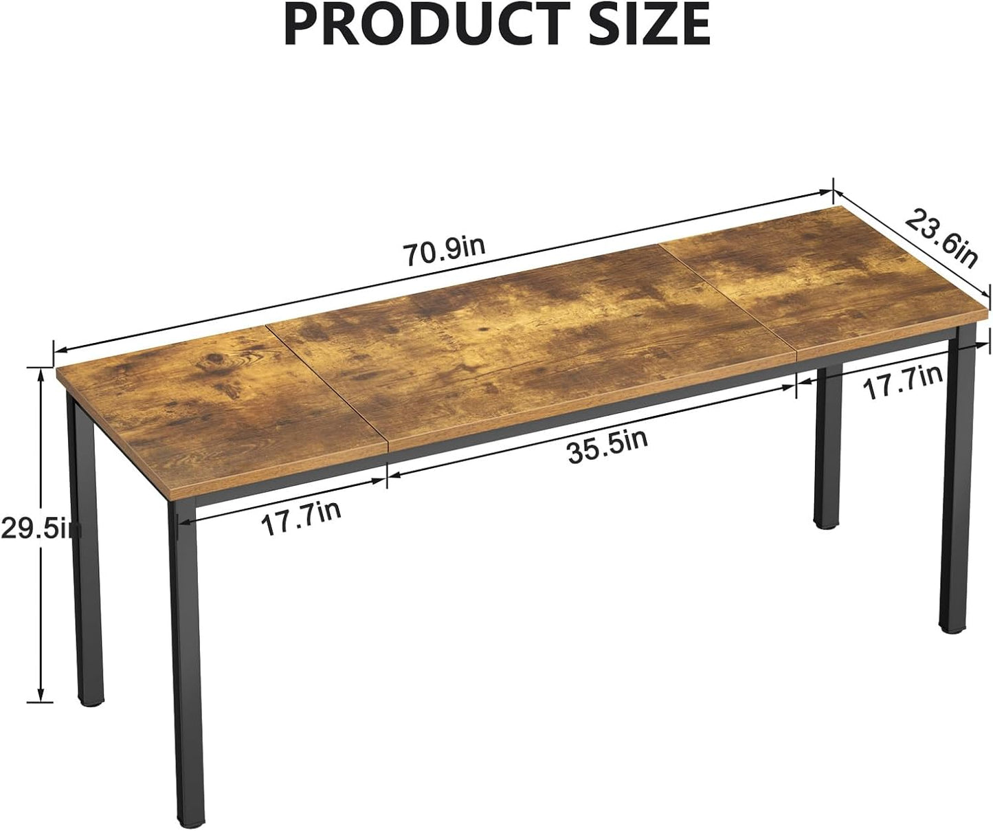 DlandHome 71 inches X-Large Computer Desk, Composite Wood Board, Decent and Steady Home Office Desk/Workstation/Table,23.6 Wide, Retro