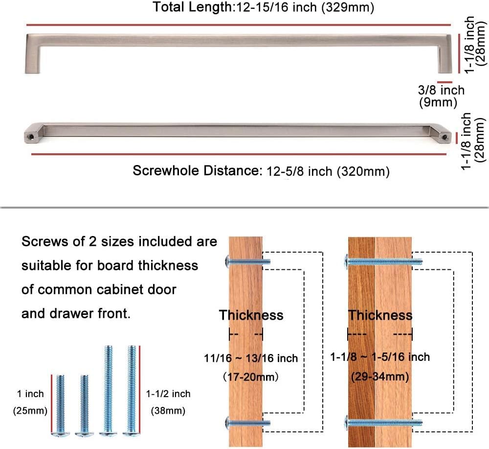KOOFIZO Solid Square Bar Cabinet Handle - Oil Rubbed Bronze Furniture Pull, 12.6 Inch/320mm Screwhole Distance, 1-Piece for Kitchen Cupboard Door, Bedroom Dresser Drawer, Bathroom Wardrobe Hardware