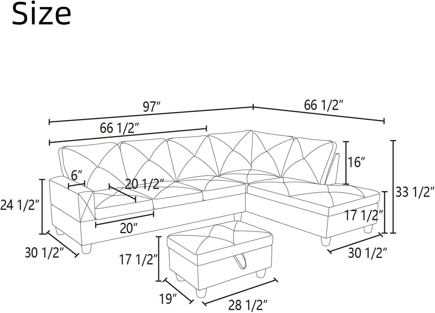 NAYSAYE L Shaped Couch, Modular Sectional Couch with Ottoman Storage, Modern Lounge Sofa Convertible Sectional Couches for Living Room, Apartment, Brown
