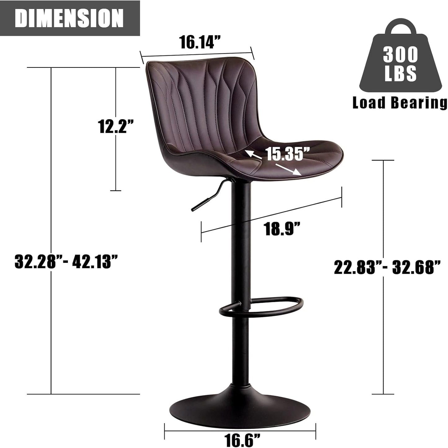 YOUNIKE Single Brown Bar Stools Modern Swivel Counter Height Bar Chair with Back Adjustable Kitchen Island Faux Leather Padded Barstools taburetes de bar Breakfast sillas para barra de cocina 1PCS
