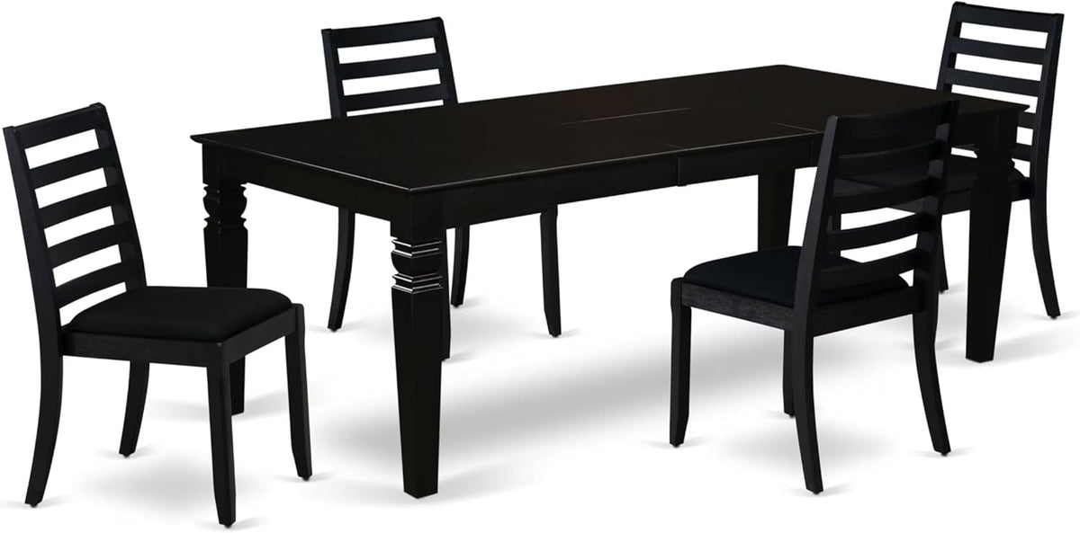 East West Furniture LGX15-BLK-24 -5 Piece Dining Set Includes a Rectangular Kitchen Table with Black Tabletop and 4 Stackable Polyester Fabric Chairs, Black