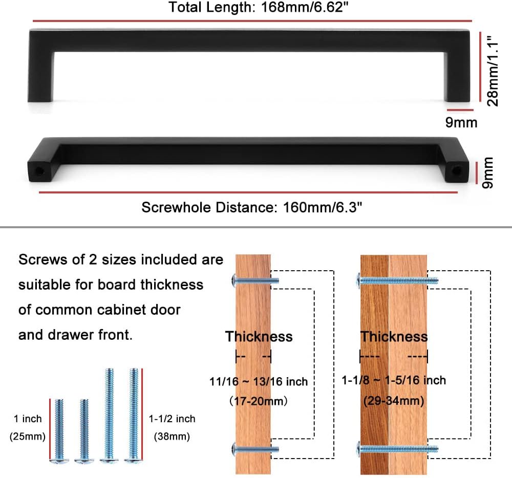 KOOFIZO 30-Pack Solid Square Bar Cabinet Handle - Oil Rubbed Bronze Furniture Pull, 6.3 Inch/160mm Screwhole Distance for Kitchen Cupboard Door, Bedroom Dresser Drawer, Bathroom Wardrobe Hardware