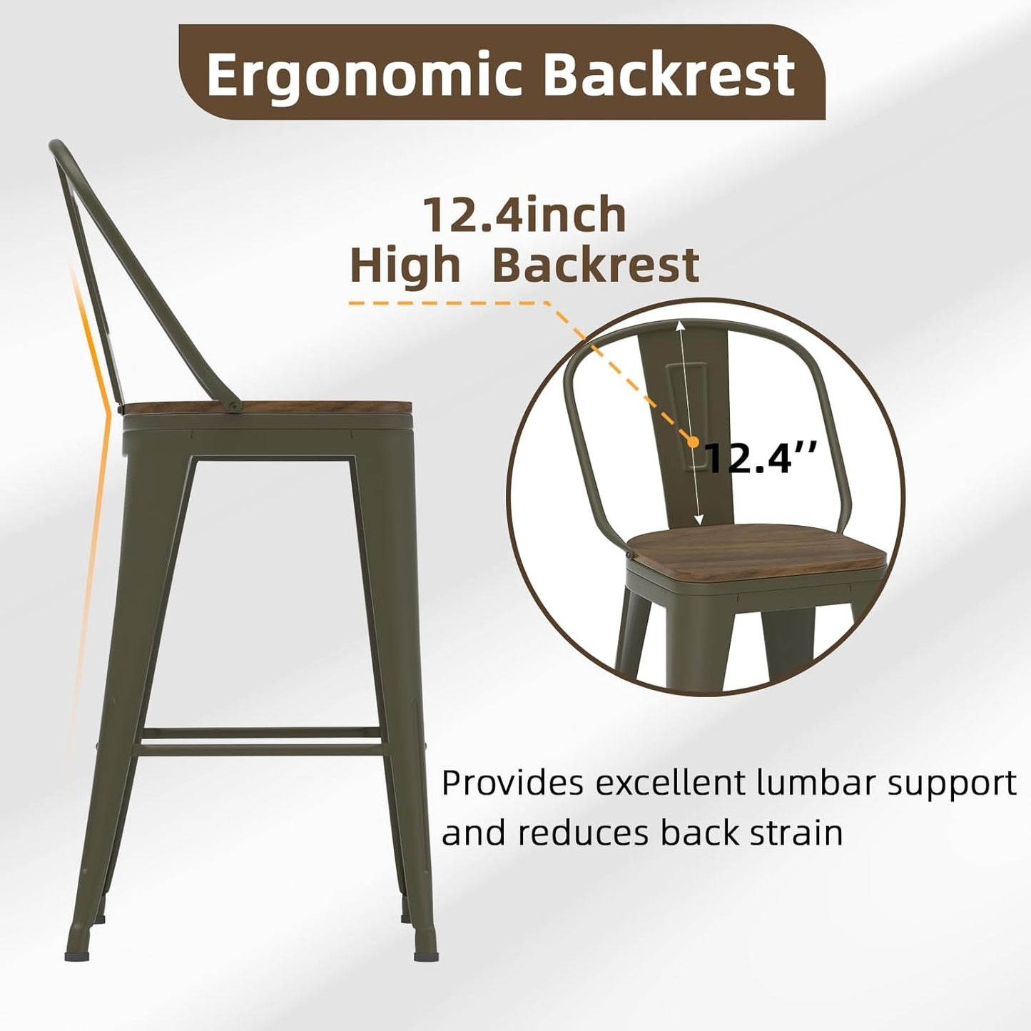 30” Swivel Bar Stools Set of 4, Counter Height Bar Stools Wooden Seat, Metal Industrial Bar Chairs with High Back for Kitchen Island (Rusty)