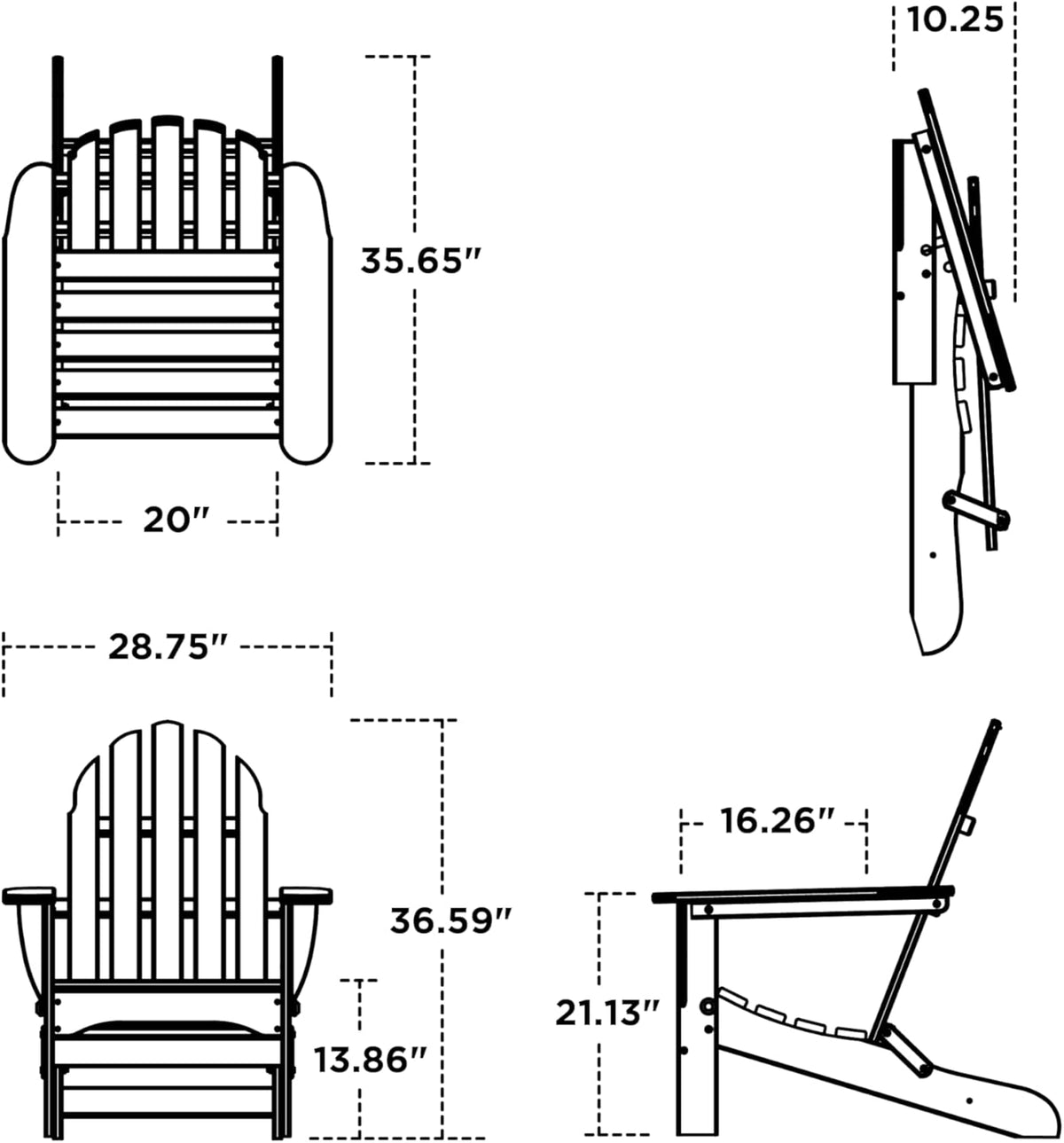POLYWOOD AD5030GR Classic Folding Adirondack Chair, 38.5" x 31.25" x 33.5", Green