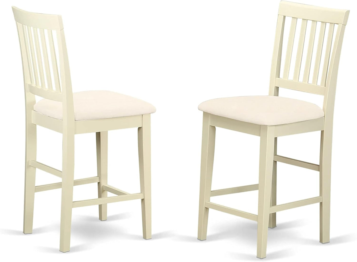 East West Furniture EDVN5-WHI-C 5 Piece Counter Height Dining Table Set Includes a Round Kitchen Table with Pedestal and 4 Linen Fabric Upholstered Dining Chairs, 30x30 Inch, Buttermilk & Cherry