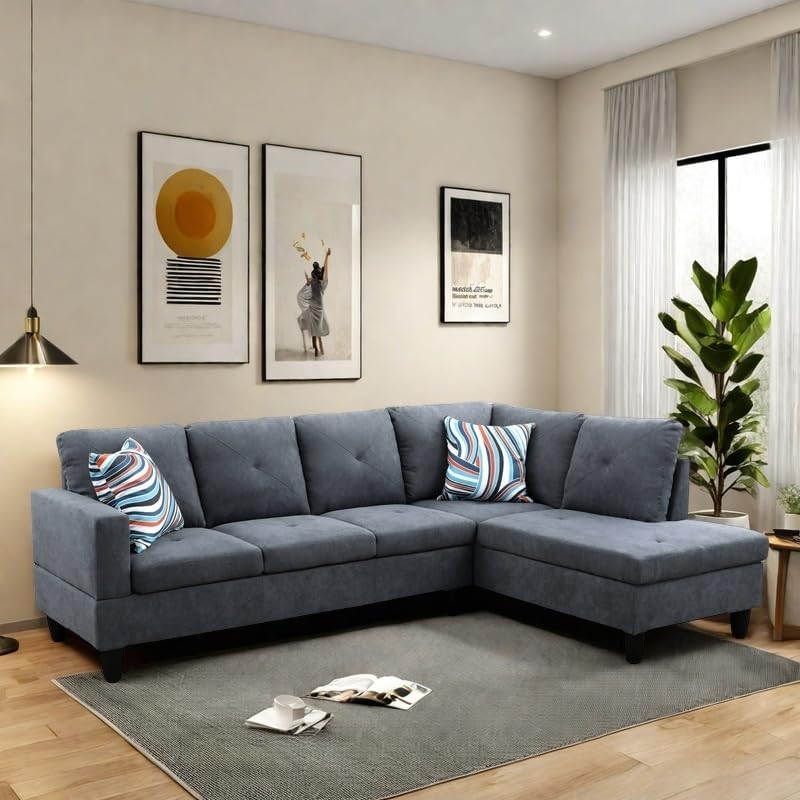 NAYSAYE L Shaped Couch, Modular Sectional Couch with Ottoman Storage, Modern Lounge Sofa Convertible Sectional Couches for Living Room, Apartment, Dark Grey