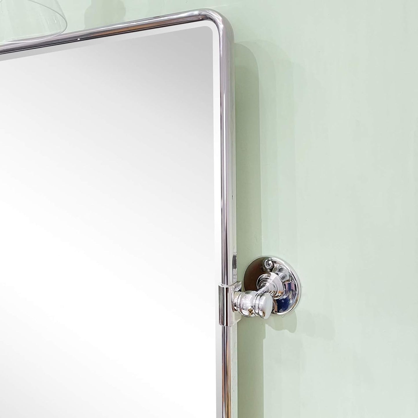 TEHOME 20 x 24 inch Farmhouse Chrome Metal Framed Pivot Rectangle Bathroom Mirror Rounded Rectangluar Tilting Beveled Vanity Mirrors for Wall