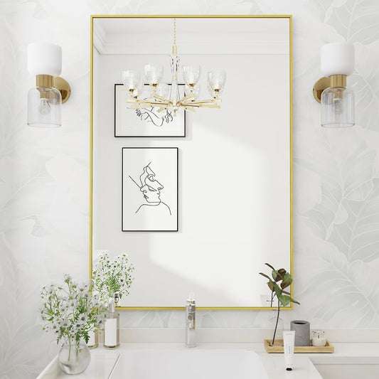 Koonmi Gold Mirrors for Wall, 30x48 Inch Bathroom Mirror, Rectangular Wall Mirror for Living Room Bedroom Bathroom, Hangs Horizontally or Vertically