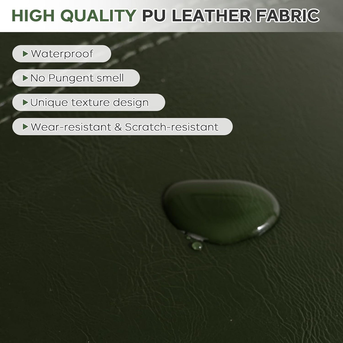 Unstuffed Pouf Cover (Only Cover, No Filler), 17.7" Faux Leather Poofy Ottoman Cover, Square Footstool For Storage Living Room Decoration Foot Rest, Footrest for Bedroom Balcony Office Chair, Green