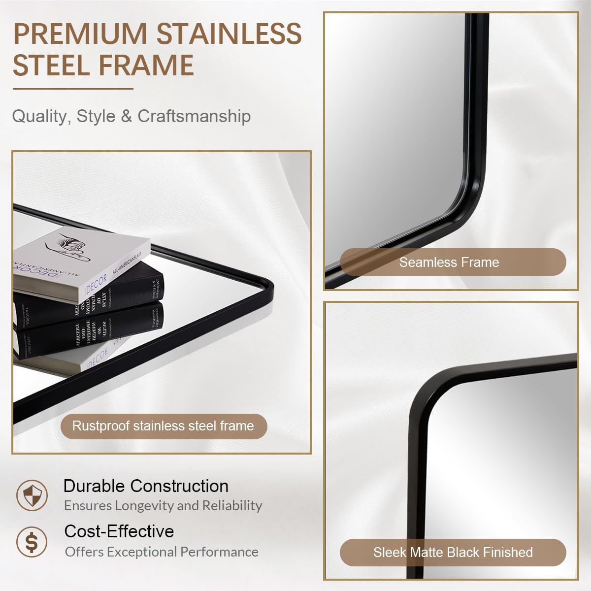 ANDY STAR Black Bathroom Mirror for Wall, 30 x 40 Inch Mirrors for Vanity, Rounded Rectangle Mirror, Black Metal Framed Mirror Wall Mounted Horizontal Or Vertical