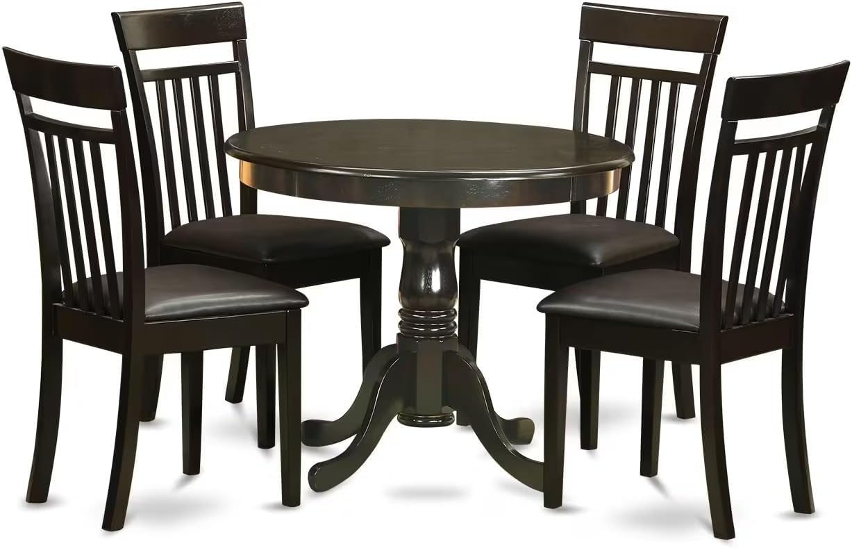 East West Furniture ANCA5-CAP-LC 5 Piece Dinette Set for 4 Includes a Round Kitchen Table with Pedestal and 4 Faux Leather Upholstered Dining Chairs, 36x36 Inch, Cappuccino
