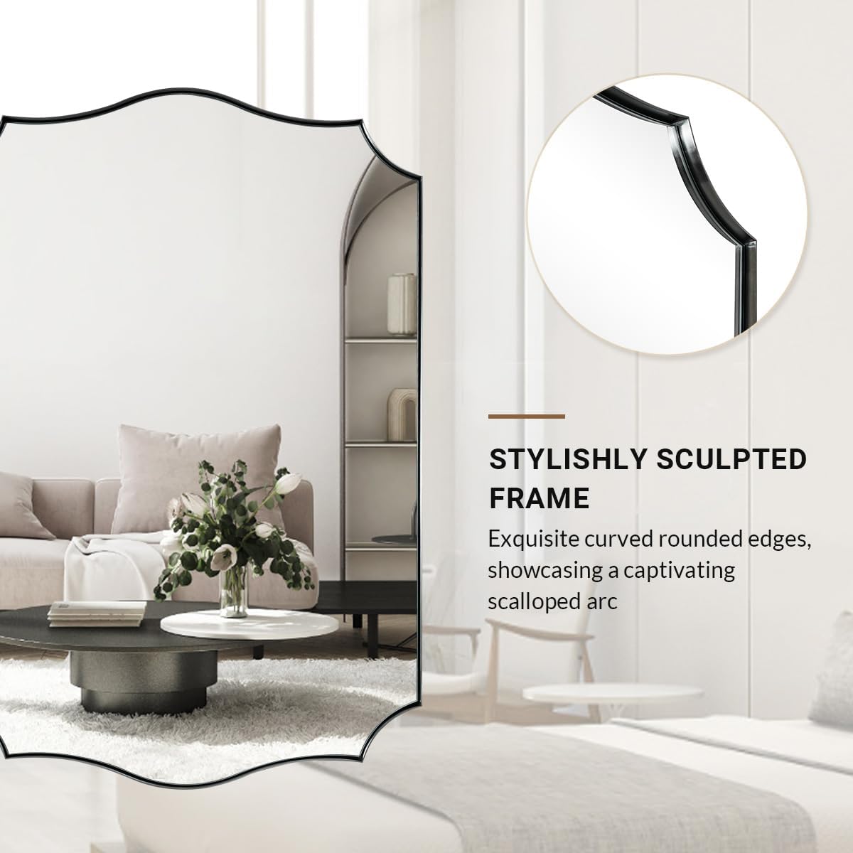 ANDY STAR 24x40 Inch Brushed Nickel Mirror, Unique Rectangle Bathroom Mirror, Large Decorative Mirror in Rust-Proof Stainless Steel 1" Frame, Modern Wavy Frame Design, Vertically/Horizontally