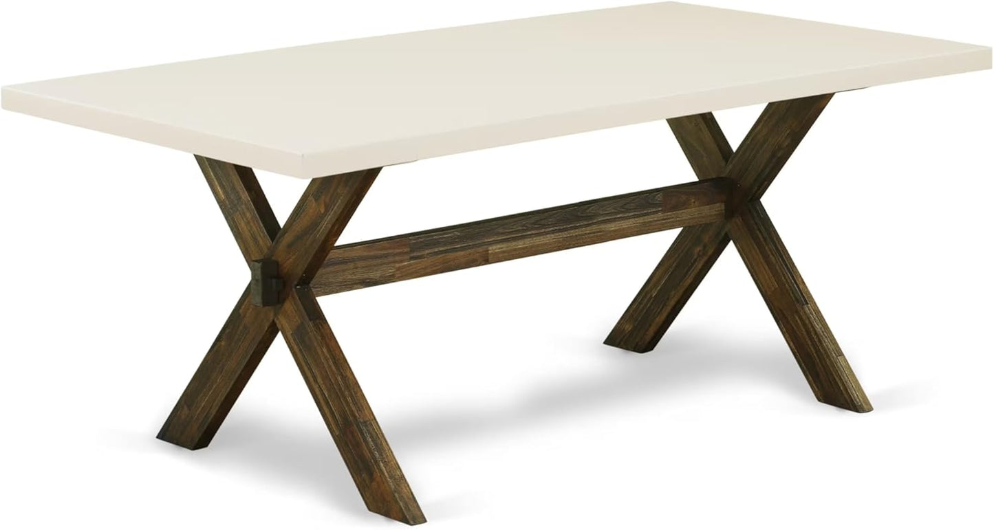 East West Furniture X727MZ716-7 7 Piece Kitchen Table Set Consist of a Rectangle Dining Table with X-Legs and 6 Dark Khaki Linen Fabric Parson Dining Chairs, 40x72 Inch, Multi-Color