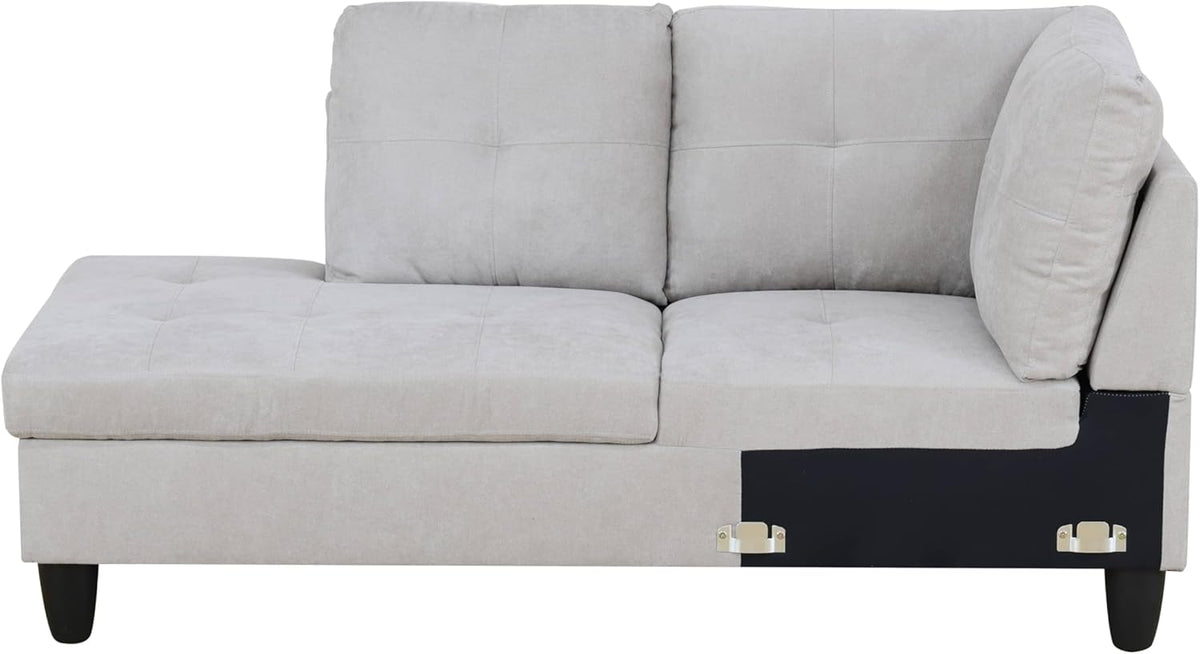 NicBex Sectional Couch 3 Pieces Sofa Set with Right Chaise Flannel L Shaped Cloud Couch for Living Room Furniture Sets with Storage Ottoman, Modular Sofa for Living Room & Apartment, Light Grey