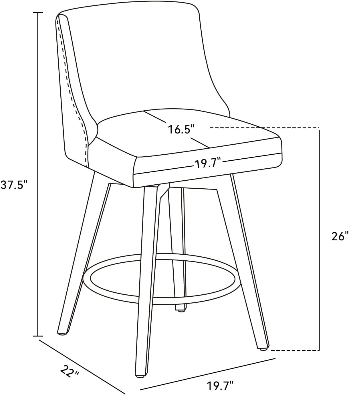 Counter Height Swivel Bar Stools Set of 2, 26" Seat Height Modern Bar Stools with Back and Solid Wood Legs for Kitchen Island, Fabric in Ivory White