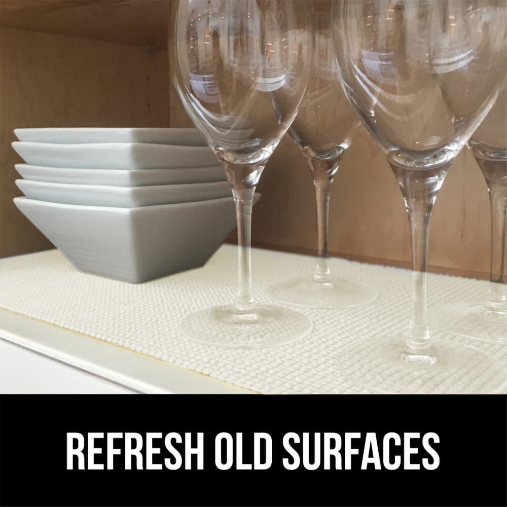 GORILLA GRIP powerGRIP Drawer Shelf and Cabinet Liner, Thick Strong Hold, Non-Adhesive Liners Protect Kitchen Cabinets and Cupboard, Bathroom Drawers, Easy Install, Breathable Mat, 17.5" x10', White