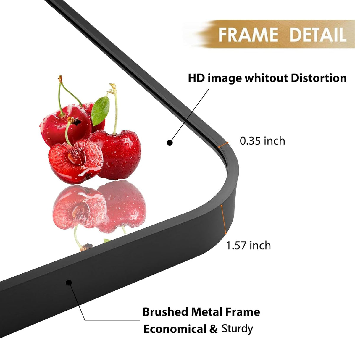 20x28 Inch Black Wall Mirror for Bathroom, Brushed Metal Framed Mirror with Rounded Corner, Rectangle Bathroom Vanity Mirror for Bedroom or Living Room, Horizontal/Vertical