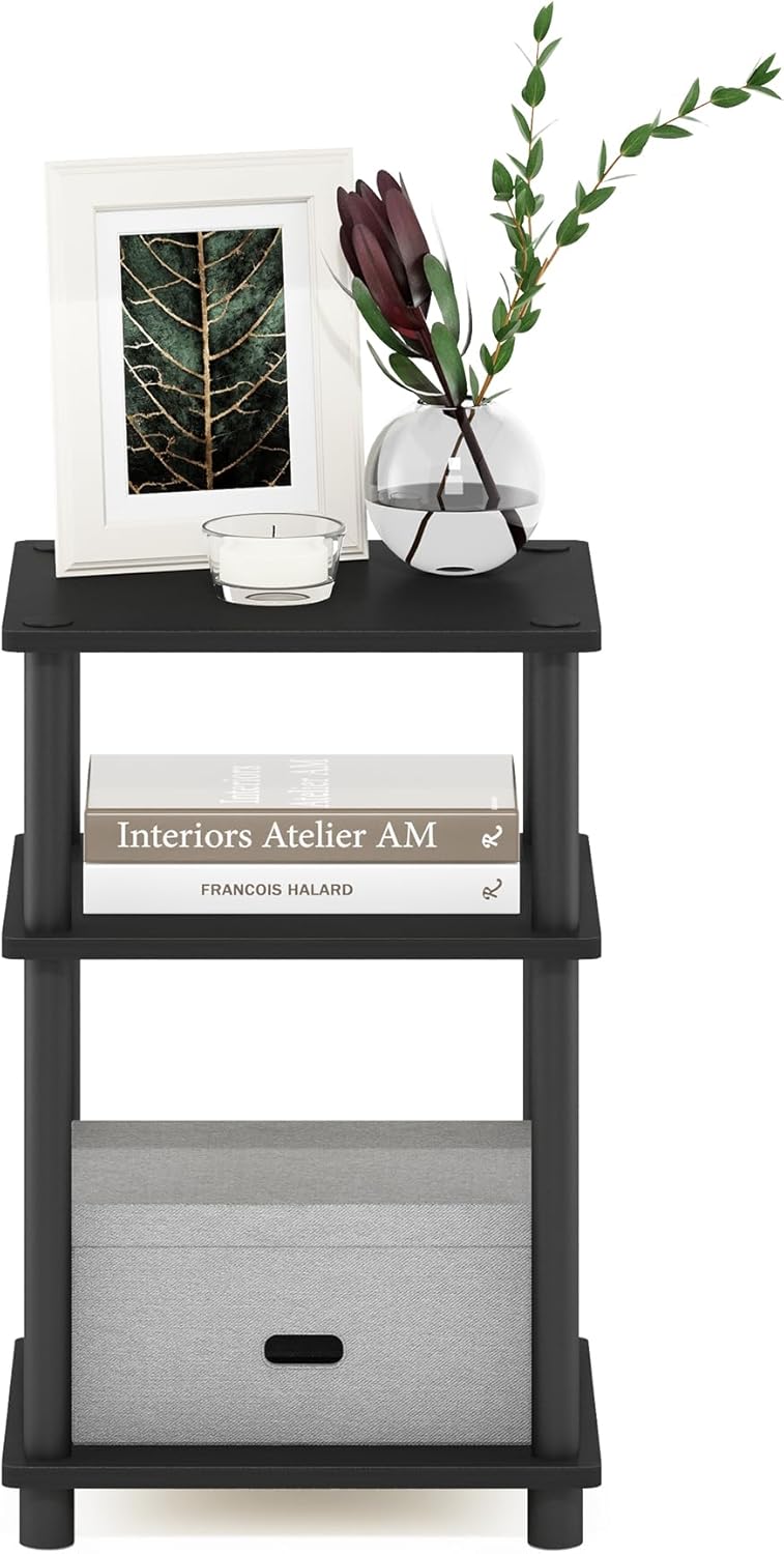 Furinno Just 3-Tier Turn-N-Tube End Table / Side Table / Night Stand / Bedside Table with Plastic Poles, 1-Pack, Americano/Black