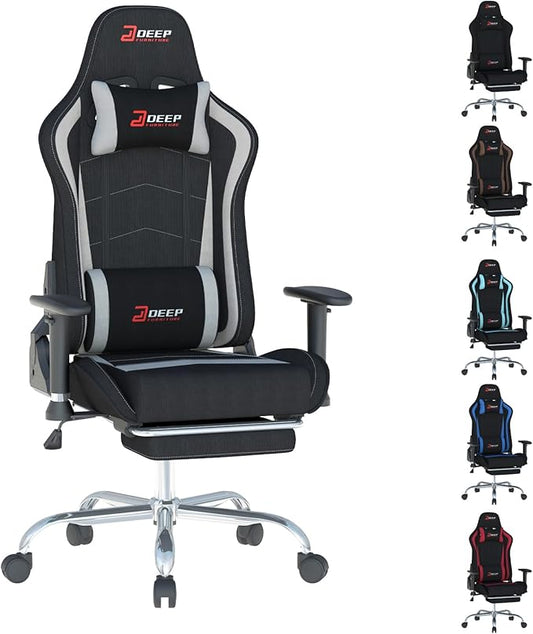 Fabric Gaming Chair, Skin-Friendly and Breathable, Manufactured by A Reputable Manufacturer, Safe and Stable, Specially Designed for Gaming.with Footrest Mg(1005-Gray)