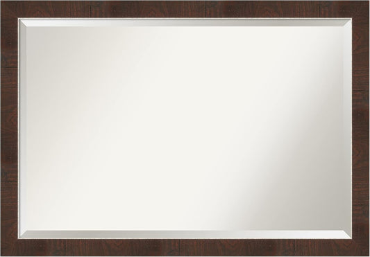 Amanti Art Brown Bathroom Mirror for Over Sink, 27x39 Wildwood Brown Narrow Rectangle Vanity Mirror, Large Rustic Farmhouse Frame, Hangs Horizonally and Vertically, Bathroom Wall Decor, Beveled Edge