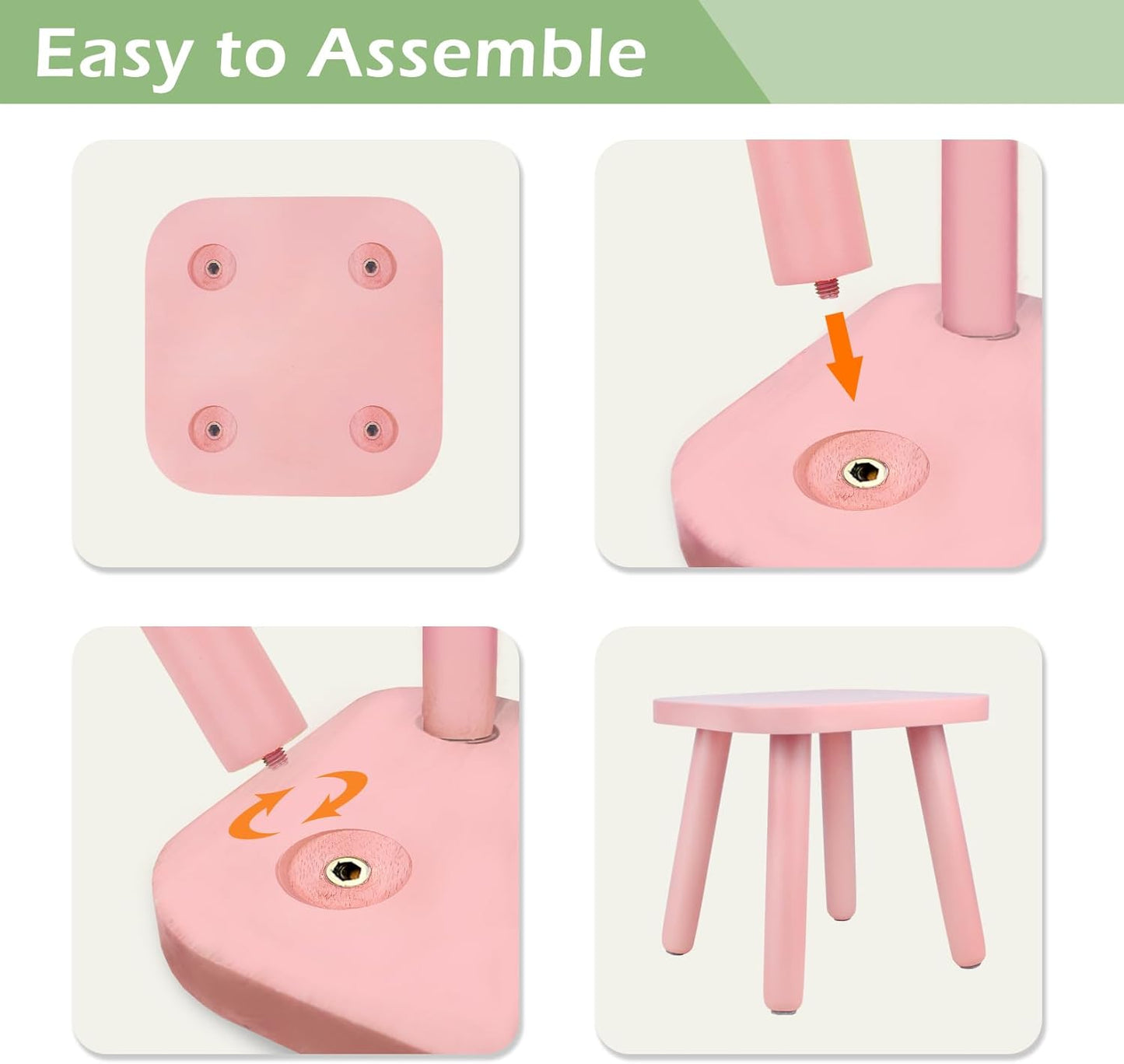 BEE&OAK Wooden Step Stools for Adults, Solid Rubber Wood Non-Slip Step Foot Stool, Heavy Duty 300 lbs One Step Stool for Bedroom, Bathroom, Kitchen (Pink, 9.25" (D) x 9.25"(W) x 8.86"(H))