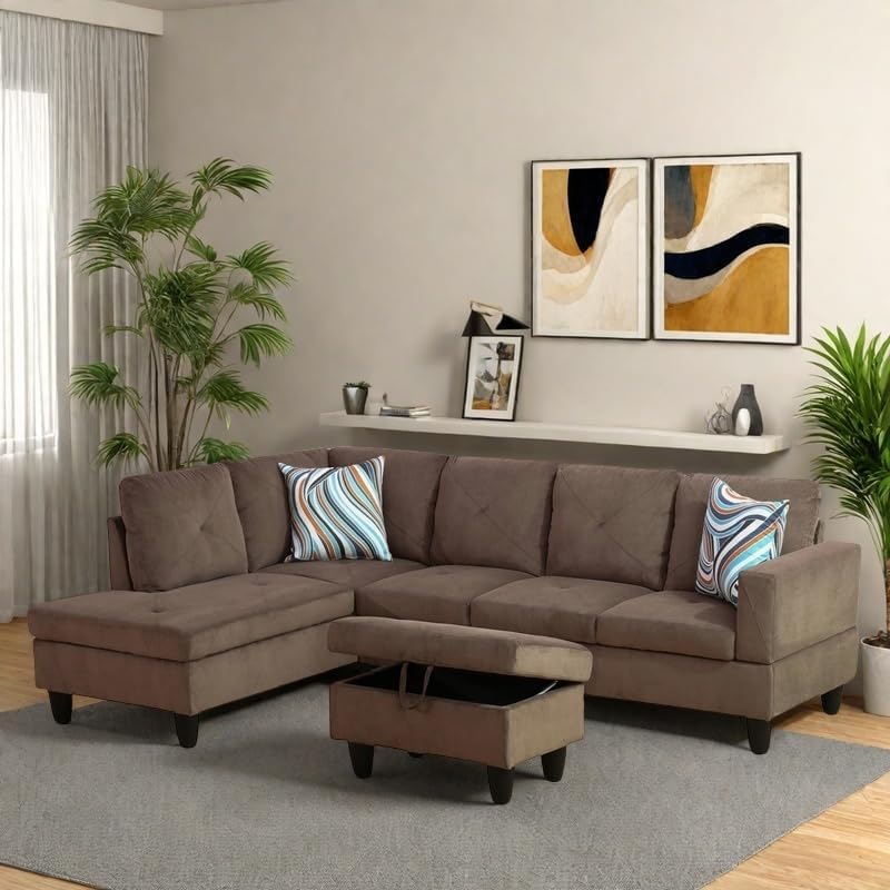 NAYSAYE L Shaped Couch, Modular Sectional Couch with Ottoman Storage, Modern Lounge Sofa Convertible Sectional Couches for Living Room, Apartment, Brown